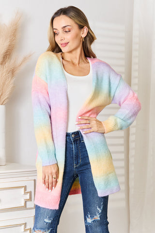 Angel Wings Woven Right Multicolored Gradient Open Front Longline Cardigan Trendsi