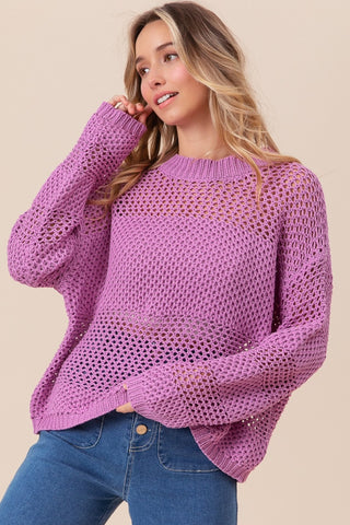 BiBi Openwork Long Sleeve Knit Top Trendsi