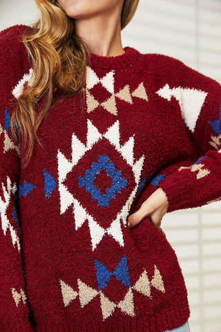 HEYSON Full Size Aztec Soft Fuzzy Sweater Trendsi