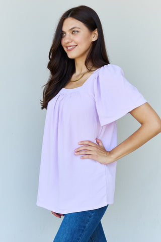 Ninexis Keep Me Close Square Neck Short Sleeve Blouse in Lavender Trendsi