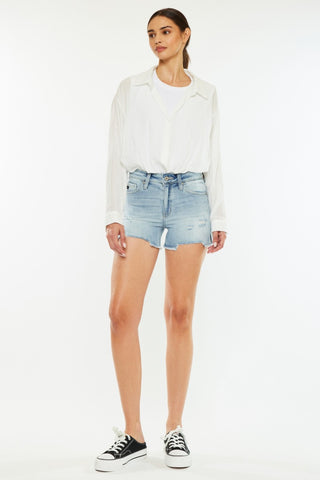 Kancan High Rise Side Slit Denim Shorts Trendsi