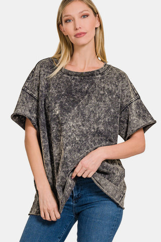 Zenana Rolled Round Neck Short Sleeve T-Shirt Trendsi