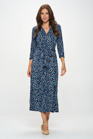 RENEE C Printed Tie Front Surplice Midi Dress Trendsi