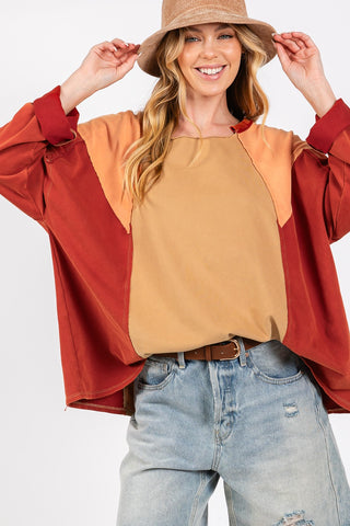 SAGE + FIG Mineral Wash Color Block Top Trendsi