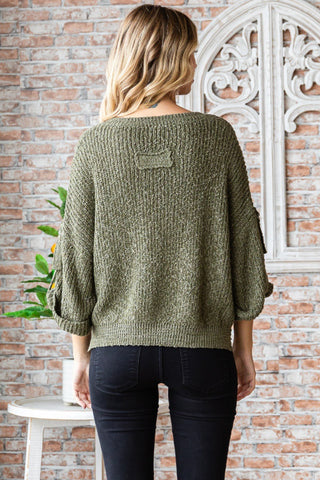 Veveret Round Neck Roll-Up Sweater Trendsi