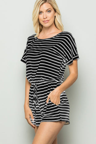 Heimish Full Size Striped Round Neck Short Sleeve Romper Trendsi