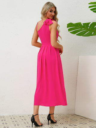 Bow Asymmetrical Neck Sleeveless Dress Trendsi