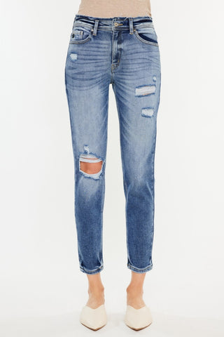 Kancan High Rise Distressed Mom Jeans Trendsi