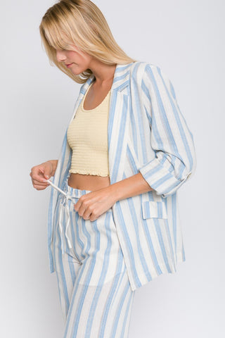 Love Tree Linen Woven Striped Blazer Trendsi