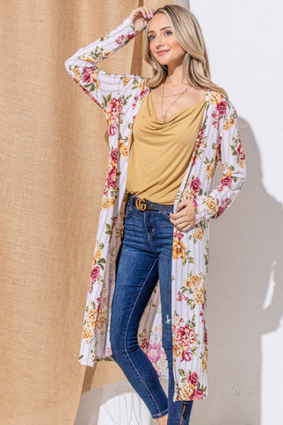 And The Why Floral Kimono Open Front Longline Cardigan Trendsi