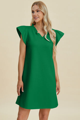 Double Take Full Size Ruffled V-Neck Cap Sleeve Dress Trendsi