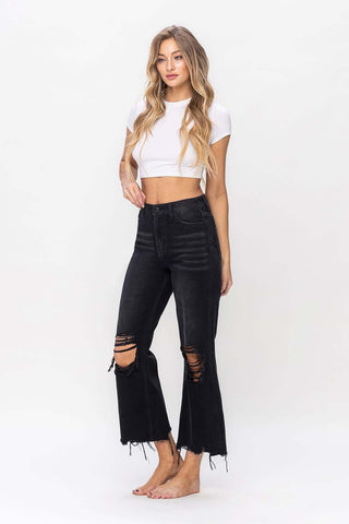 Vervet by Flying Monkey Vintage Ultra High Waist Distressed Crop Flare Jeans Trendsi