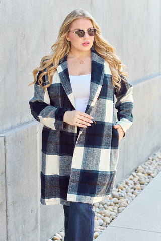 Double Take Full Size Plaid Button Up Lapel Collar Coat Trendsi