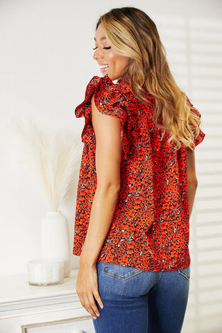 Double Take Floral Flutter Sleeve Notched Neck Blouse Trendsi