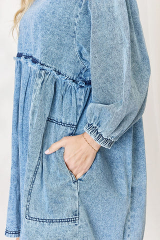 HEYSON Full Size Oversized Denim Babydoll Dress Trendsi