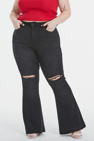 BAYEAS Full Size High Waist Distressed Raw Hem Flare Jeans Trendsi