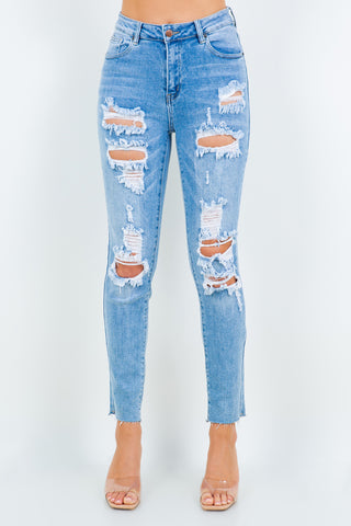 American Bazi High Waist Destroyed Jeans Trendsi