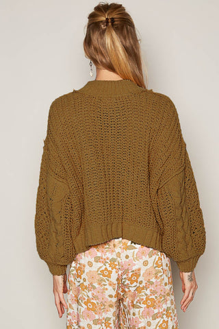 POL Mock Neck Cable Knit Sweater Trendsi