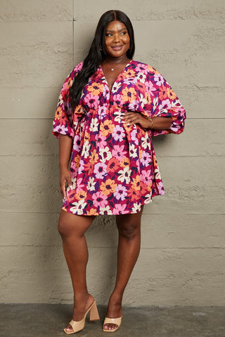 GeeGee Full Size Floral Print Mini Dress Trendsi