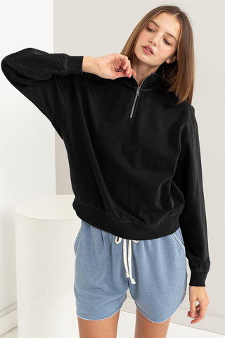 HYFVE Half Zip Drop Shoulder Sweatshirt Trendsi