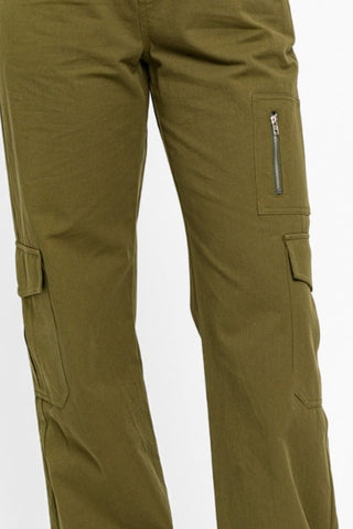 Le Lis High Waisted Wide Leg Cargo Pants with Pockets Trendsi