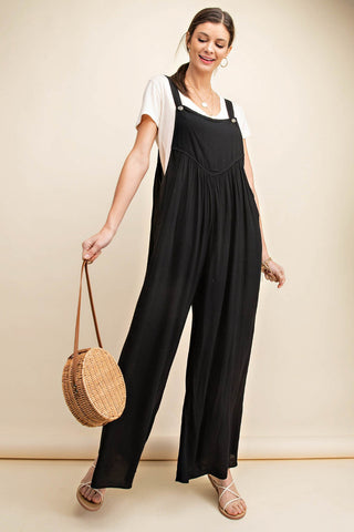 Kori America Full Size Sleeveless Ruched Wide Leg Overalls Trendsi