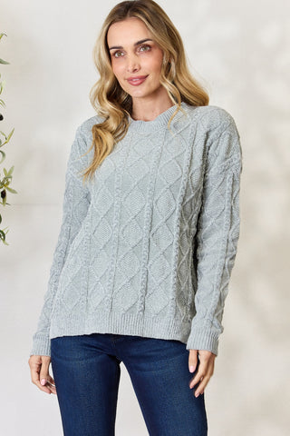 BiBi Cable Knit Round Neck Sweater Trendsi