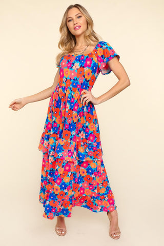 Haptics Floral Maxi Ruffled Dress with Side Pockets Trendsi