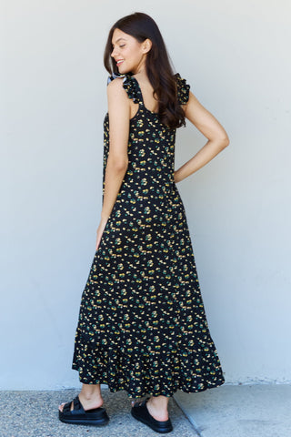 Doublju In The Garden Ruffle Floral Maxi Dress in  Black Yellow Floral Trendsi