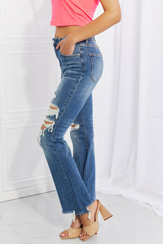 RISEN Full Size Hazel High Rise Distressed Flare Jeans Trendsi