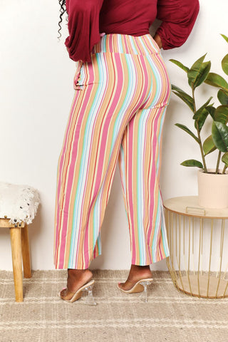 Double Take Striped Smocked Waist Pants with Pockets Trendsi