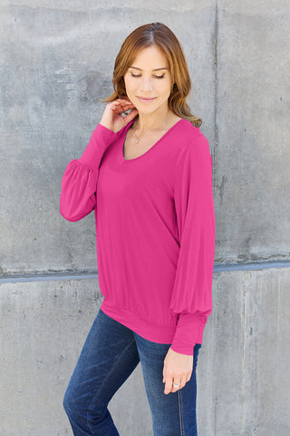 Basic Bae Full Size V-Neck Lantern Sleeve Top Trendsi