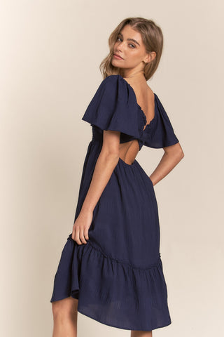 J.NNA Smocked Bow Back Ruffle Hem Dress Trendsi