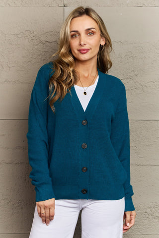 Zenana Kiss Me Tonight Full Size Button Down Cardigan in Teal Trendsi