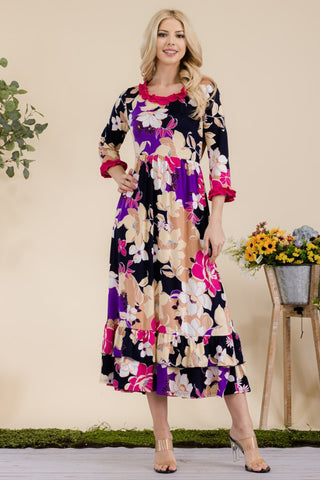 Celeste Full Size Floral Ruffled Midi Dress Trendsi