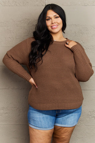 Zenana Breezy Days Plus Size High Low Waffle Knit Sweater Trendsi