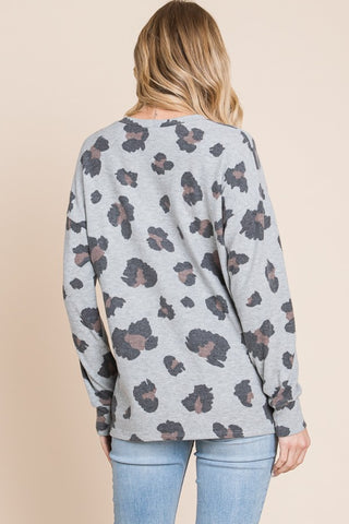 BOMBOM Leopard Drop Shoulder T-Shirt Trendsi