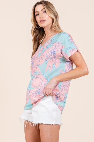 BOMBOM Floral Short Sleeve T-Shirt Trendsi