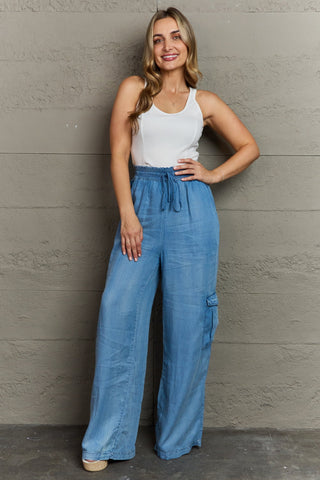 GeeGee Out Of Site Full Size Denim Cargo Pants Trendsi