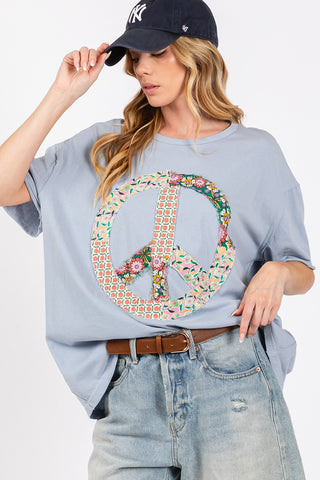 SAGE + FIG Peace Sign Round Neck Half Sleeve T-Shirt Trendsi