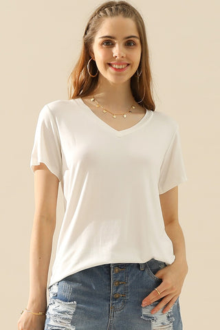 Ninexis Full Size V-Neck Short Sleeve T-Shirt Trendsi