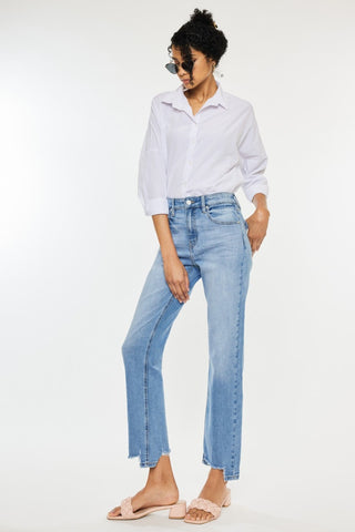 Kancan High Waist Raw Hem Straight Jeans Trendsi