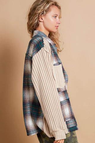 POL Plaid Contrast Button Down Shacket Trendsi