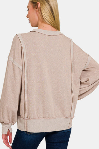 Zenana Washed Exposed-Seam Sweatshirt Trendsi