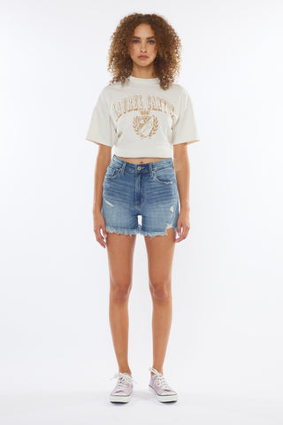 Kancan High Rise Frayed Hem Denim Shorts Trendsi