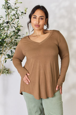 Zenana Full Size Long Sleeve V-Neck Top Trendsi