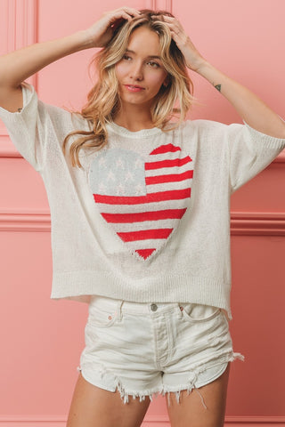 BiBi Striped Heart Contrast Knit Top Trendsi