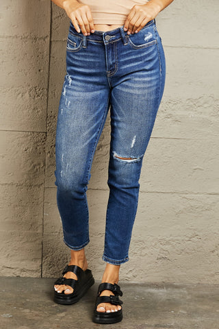 BAYEAS Mid Rise Distressed Slim Jeans Trendsi