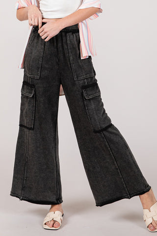 SAGE + FIG Knit Terry Mineral Wash Wide Leg Pants Trendsi