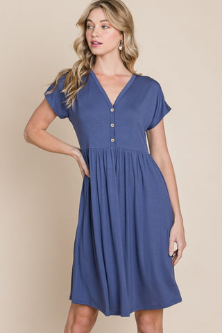 BOMBOM V-Neck Short Sleeve Dress Trendsi